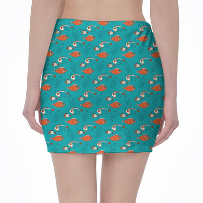Fish And Jellyfish Pattern Print Pencil Mini Skirt