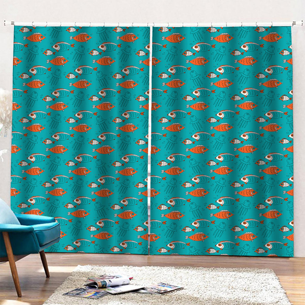 Fish And Jellyfish Pattern Print Pencil Pleat Curtains