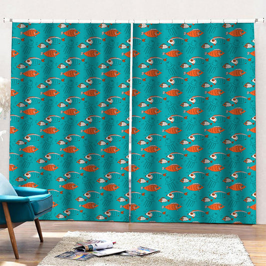 Fish And Jellyfish Pattern Print Pencil Pleat Curtains