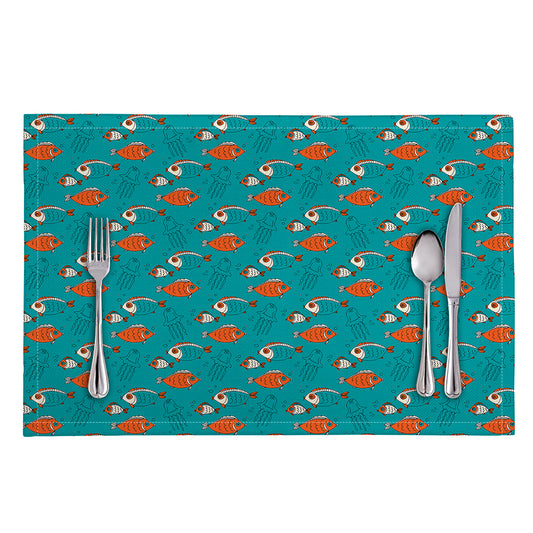Fish And Jellyfish Pattern Print Placemat