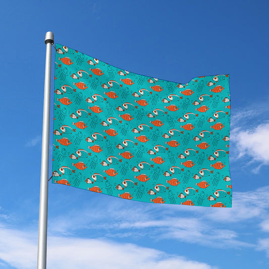 Fish And Jellyfish Pattern Print Polyester Flag
