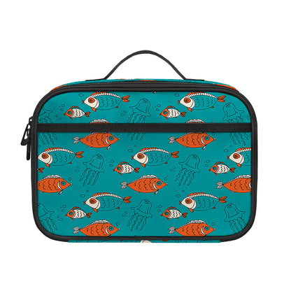 Fish And Jellyfish Pattern Print Portable Lunch Bag
