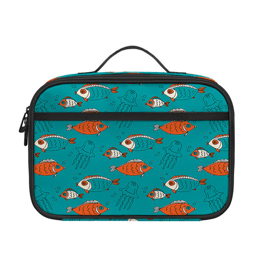 Fish And Jellyfish Pattern Print Portable Lunch Bag
