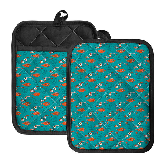 Fish And Jellyfish Pattern Print Pot Holders With Pocket