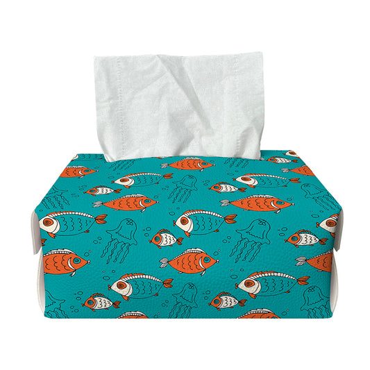 Fish And Jellyfish Pattern Print Rectangle Tissue Box Cover