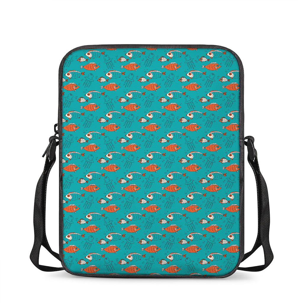 Fish And Jellyfish Pattern Print Rectangular Crossbody Bag