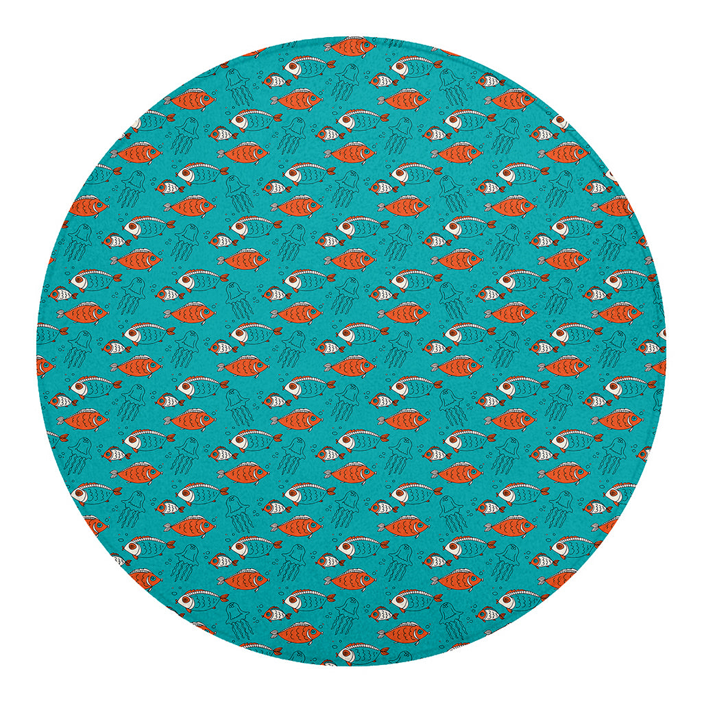 Fish And Jellyfish Pattern Print Round Blanket