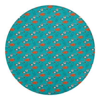 Fish And Jellyfish Pattern Print Round Blanket