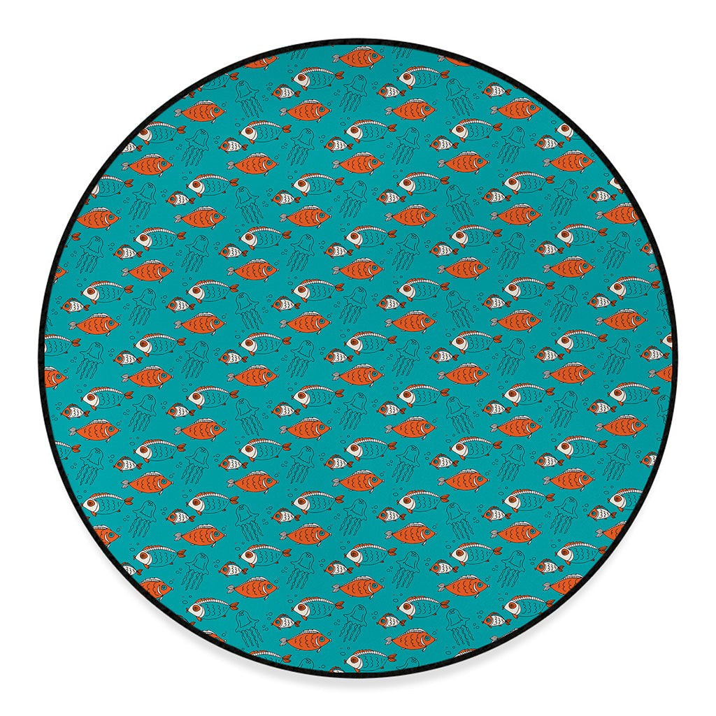 Fish And Jellyfish Pattern Print Round Floor Mat