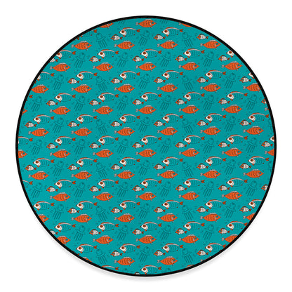 Fish And Jellyfish Pattern Print Round Floor Mat