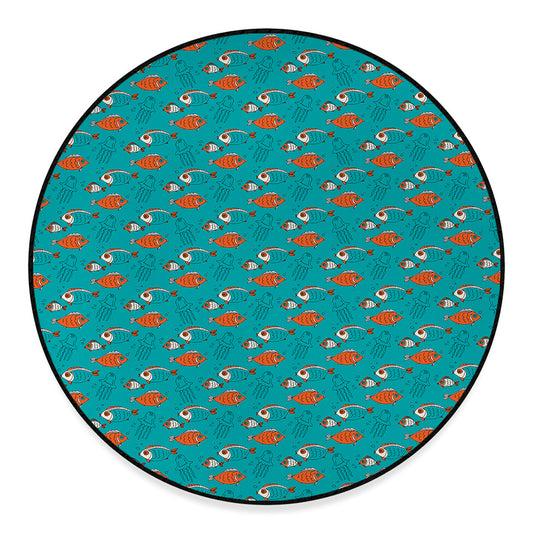 Fish And Jellyfish Pattern Print Round Floor Mat