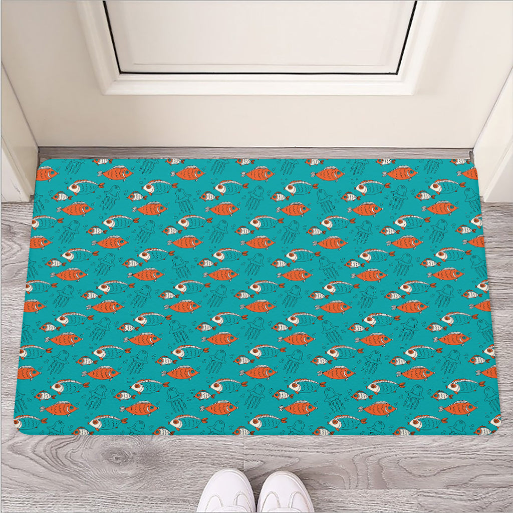 Fish And Jellyfish Pattern Print Rubber Doormat