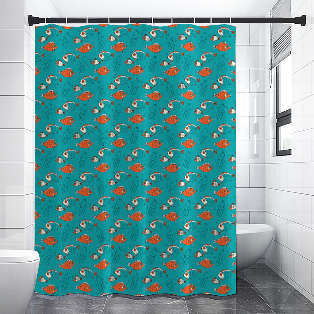 Fish And Jellyfish Pattern Print Shower Curtain