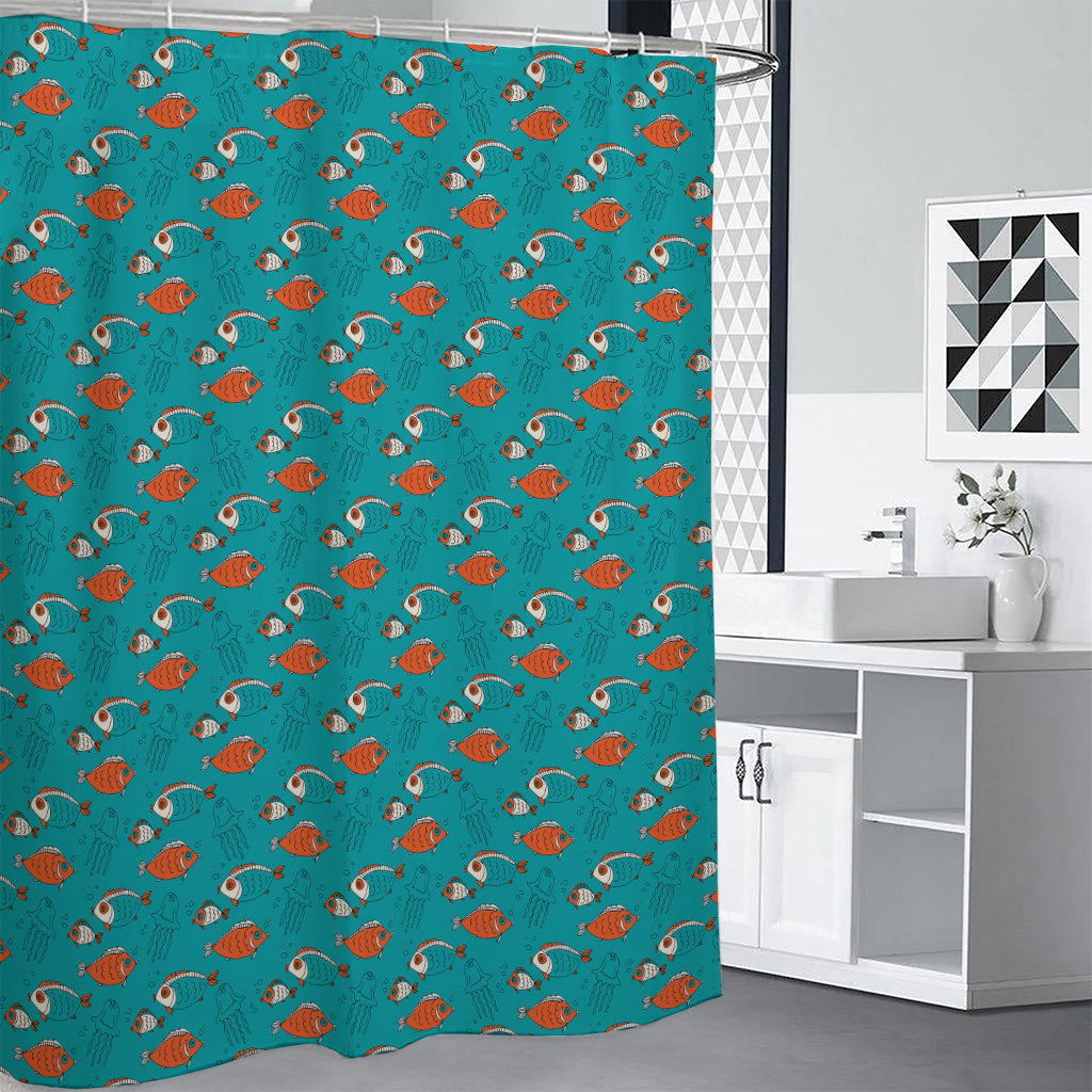 Fish And Jellyfish Pattern Print Shower Curtain