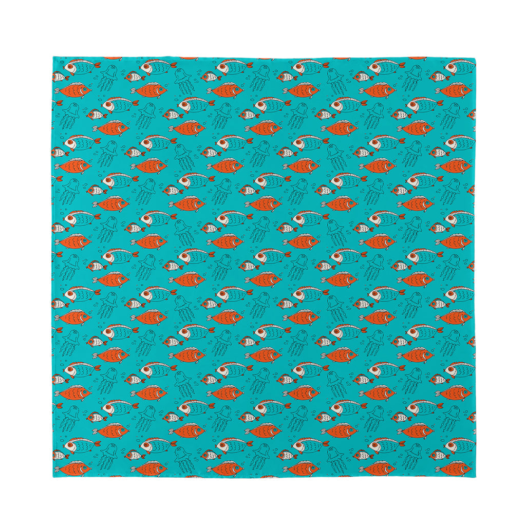 Fish And Jellyfish Pattern Print Silk Bandana