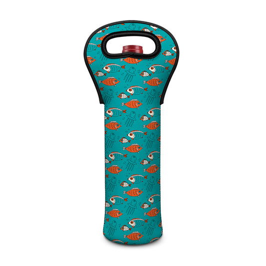 Fish And Jellyfish Pattern Print Single Neoprene Wine Tote