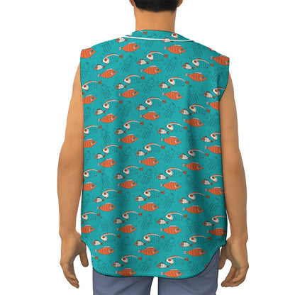 Fish And Jellyfish Pattern Print Sleeveless Baseball Jersey