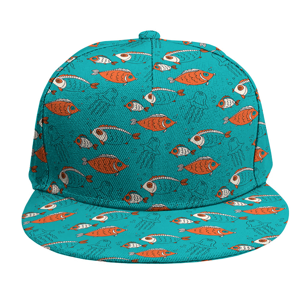 Fish And Jellyfish Pattern Print Snapback Cap