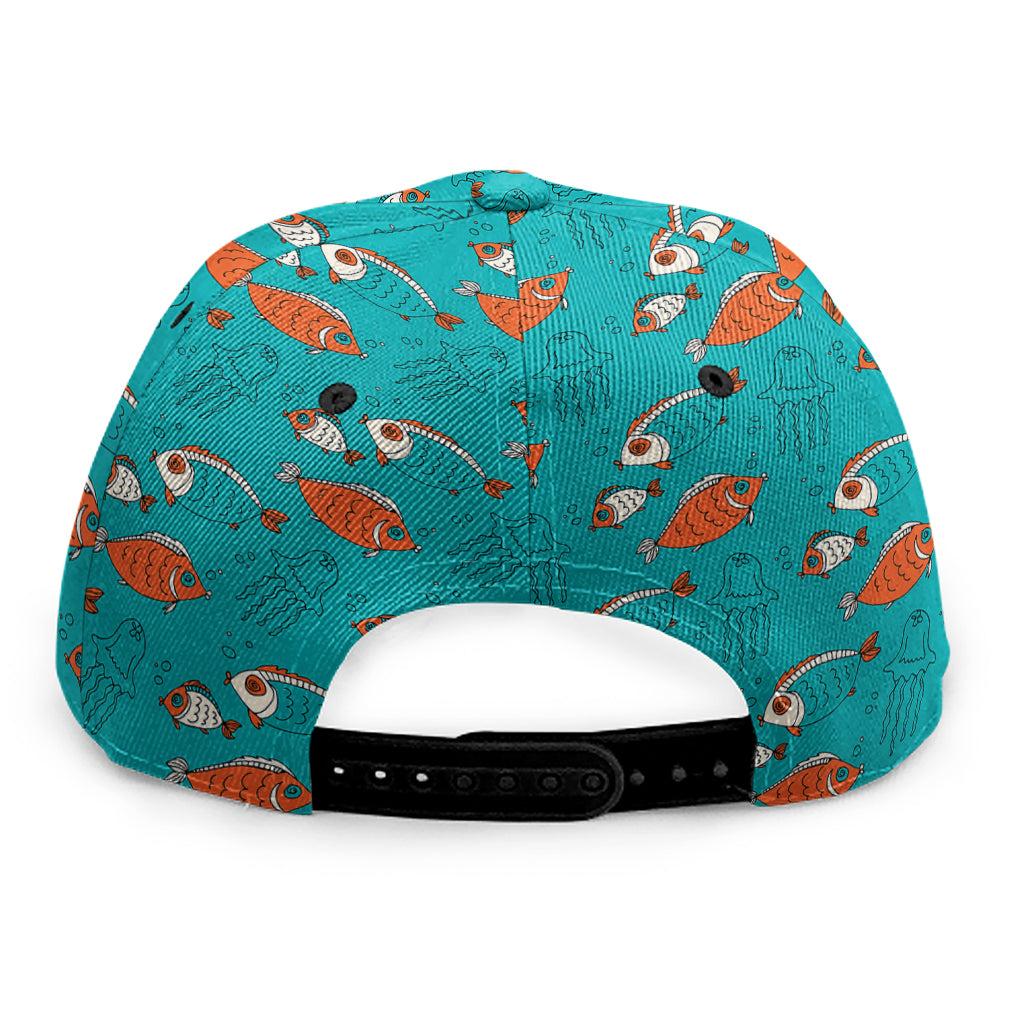 Fish And Jellyfish Pattern Print Snapback Cap