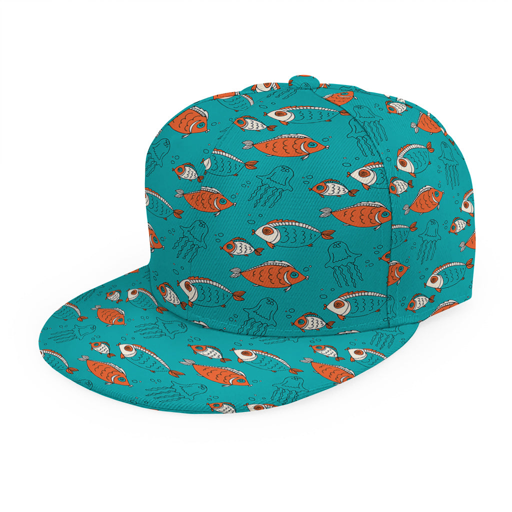 Fish And Jellyfish Pattern Print Snapback Cap