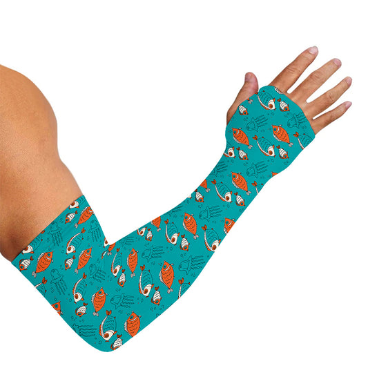 Fish And Jellyfish Pattern Print Sun Protection Arm Sleeves
