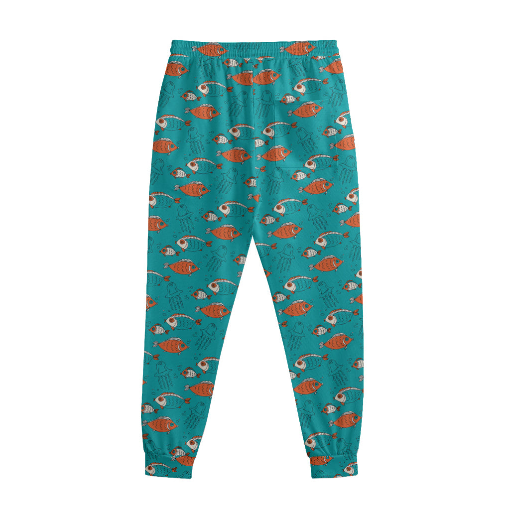 Fish And Jellyfish Pattern Print Sweatpants