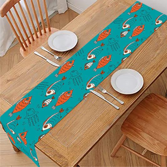 Fish And Jellyfish Pattern Print Table Runner