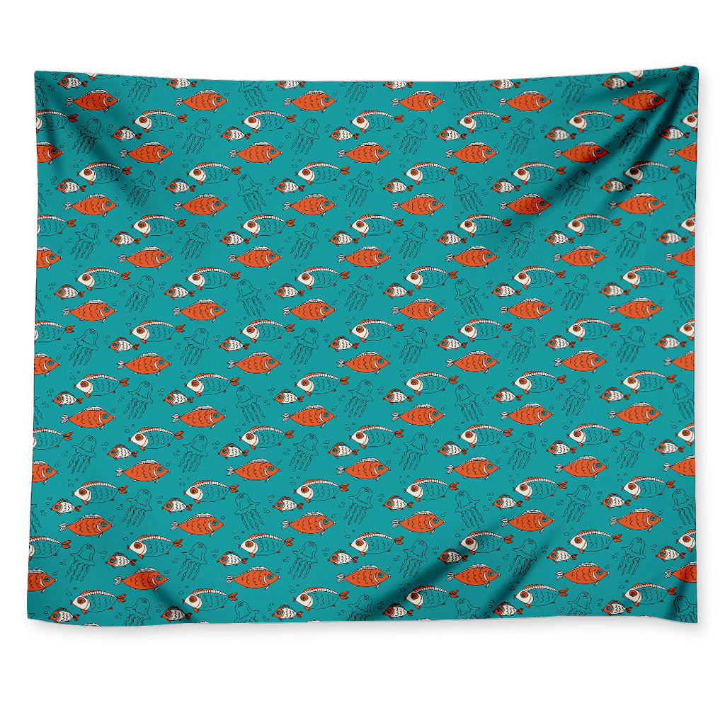 Fish And Jellyfish Pattern Print Tapestry