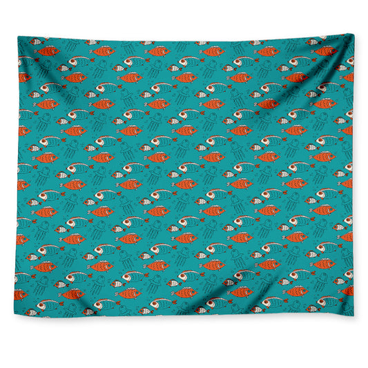 Fish And Jellyfish Pattern Print Tapestry