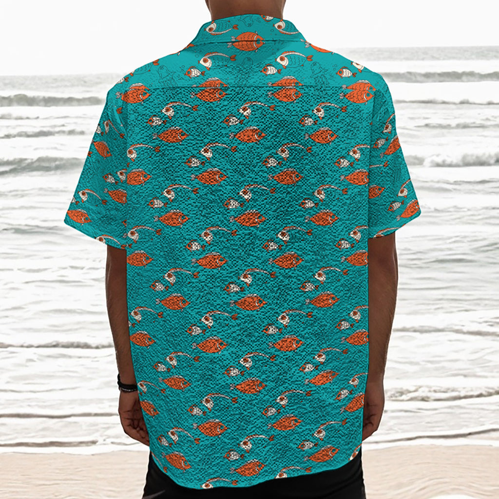 Fish And Jellyfish Pattern Print Textured Short Sleeve Shirt