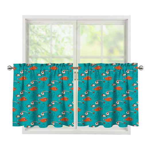 Fish And Jellyfish Pattern Print Tier Curtains