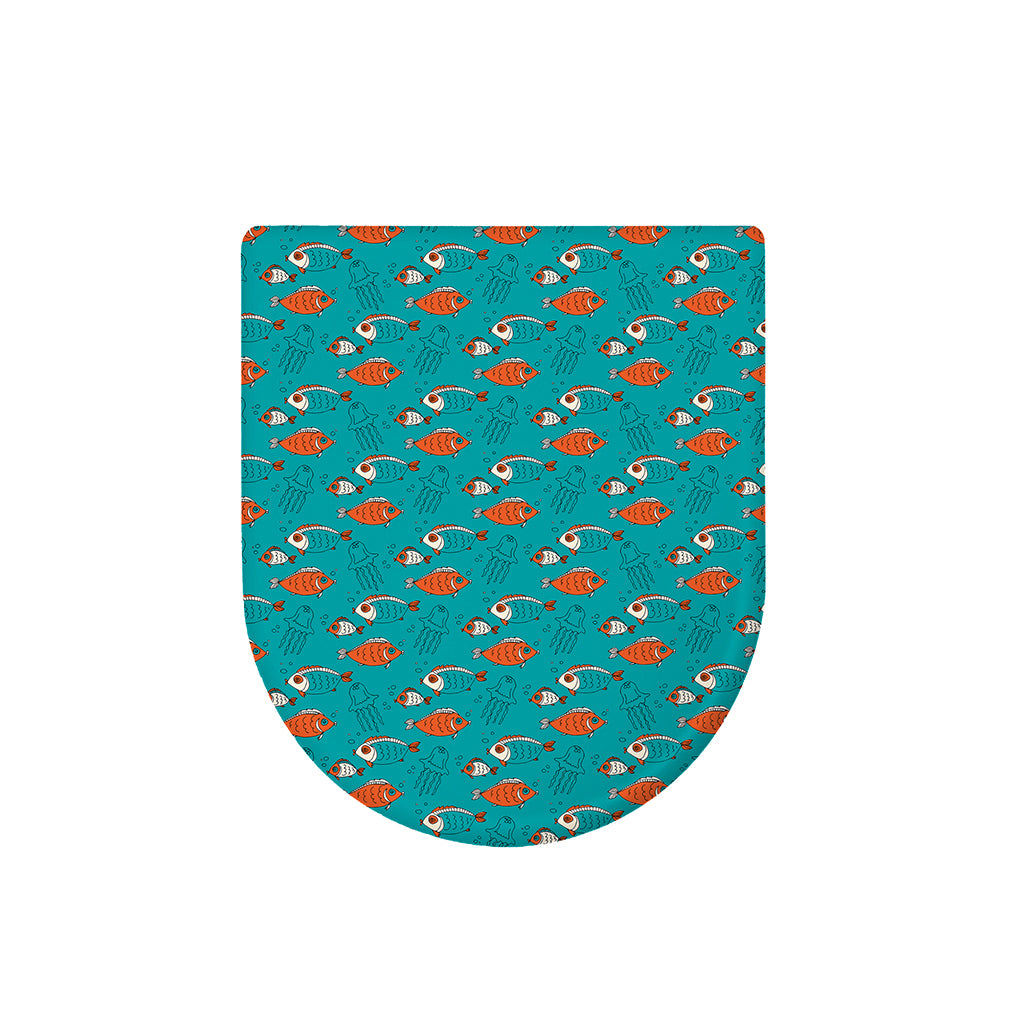 Fish And Jellyfish Pattern Print Toilet Lid Cover