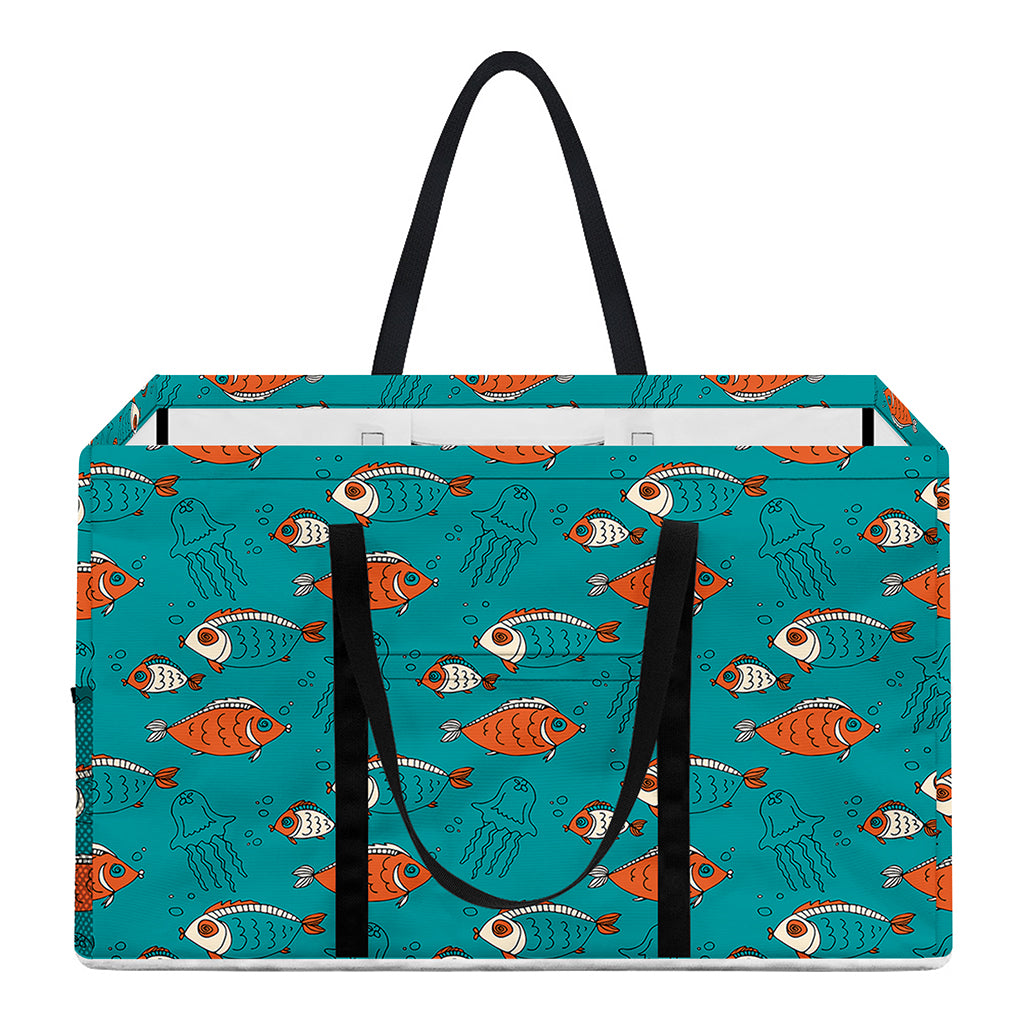 Fish And Jellyfish Pattern Print Utility Tote Bag