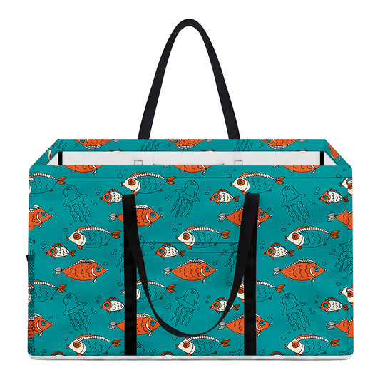 Fish And Jellyfish Pattern Print Utility Tote Bag