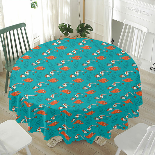 Fish And Jellyfish Pattern Print Waterproof Round Tablecloth