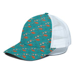 Fish And Jellyfish Pattern Print White Mesh Trucker Cap