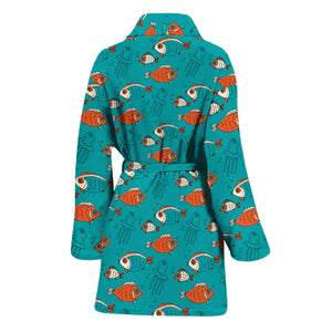 Fish And Jellyfish Pattern Print Women's Bathrobe