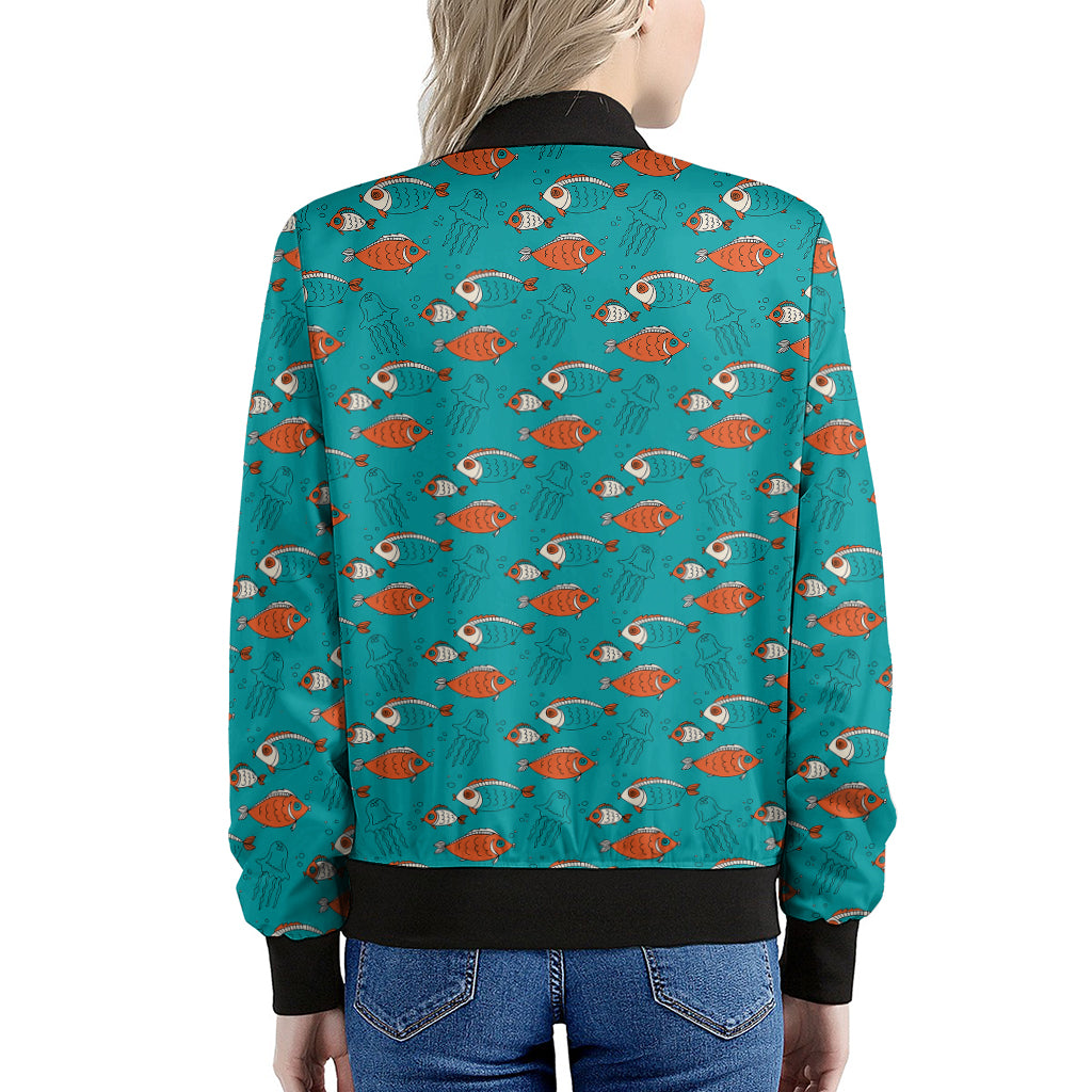 Fish And Jellyfish Pattern Print Women's Bomber Jacket