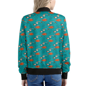 Fish And Jellyfish Pattern Print Women's Bomber Jacket