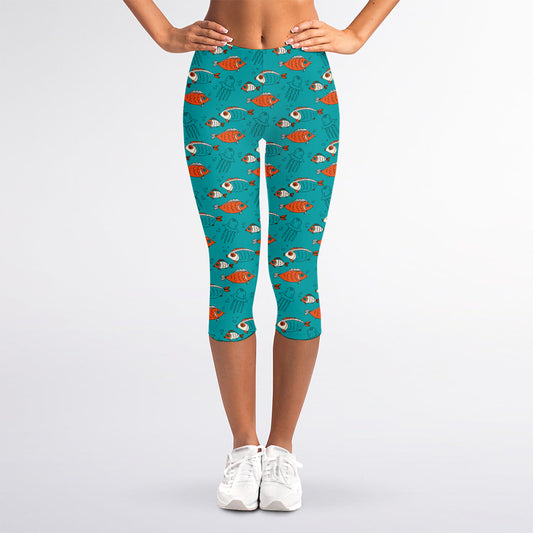 Fish And Jellyfish Pattern Print Women's Capri Leggings