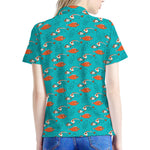 Fish And Jellyfish Pattern Print Women's Polo Shirt