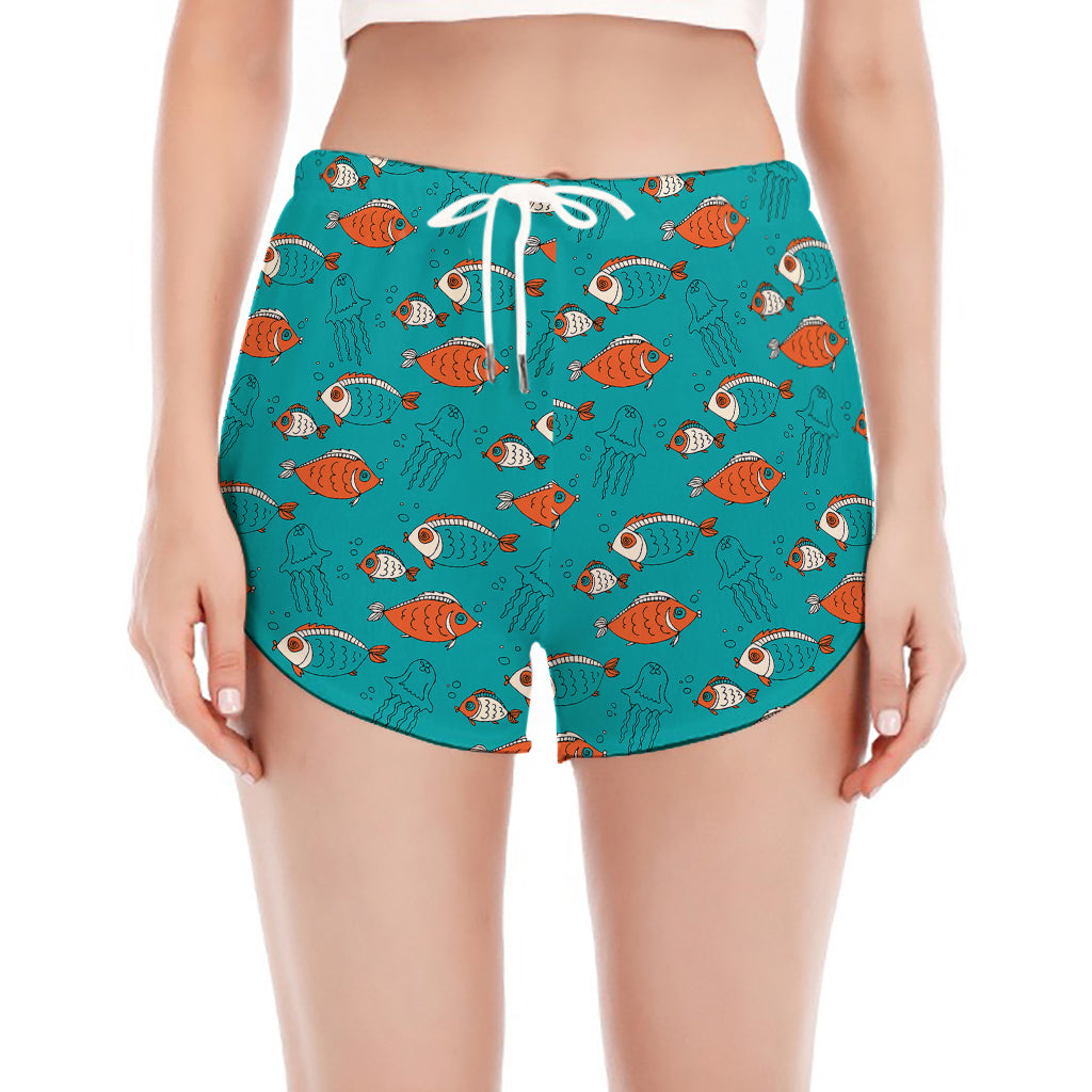 Fish And Jellyfish Pattern Print Women's Split Running Shorts