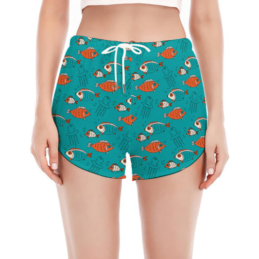 Fish And Jellyfish Pattern Print Women's Split Running Shorts