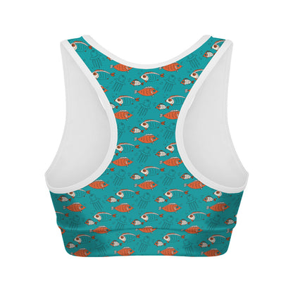 Fish And Jellyfish Pattern Print Women's Sports Bra