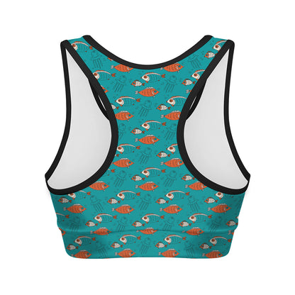 Fish And Jellyfish Pattern Print Women's Sports Bra