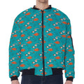 Fish And Jellyfish Pattern Print Zip Sleeve Bomber Jacket