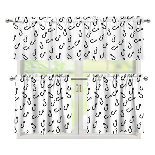 Fish Hook Pattern Print 3 Piece Kitchen Curtains