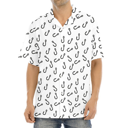 Fish Hook Pattern Print Aloha Shirt