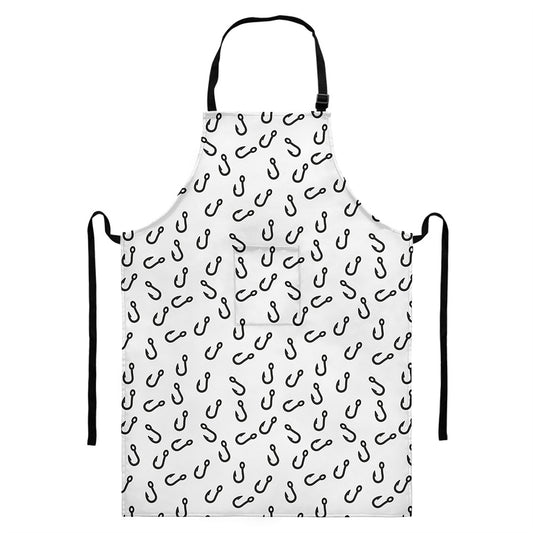 Fish Hook Pattern Print Bib Apron With Pocket