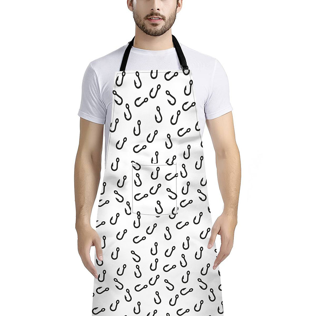 Fish Hook Pattern Print Bib Apron With Pocket